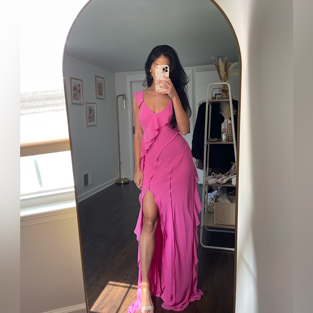Mango Fuchsia Ruffled Maxi Dress